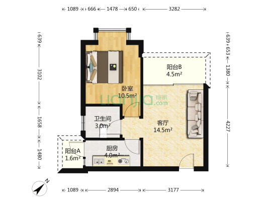 宝翠花園 1室1厅1卫 46平方