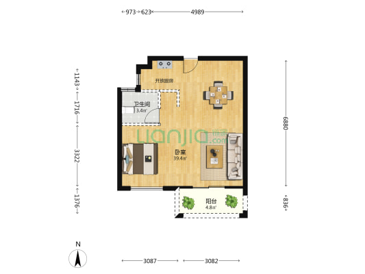 中梁柏仕公馆 1室0厅1卫 69平方