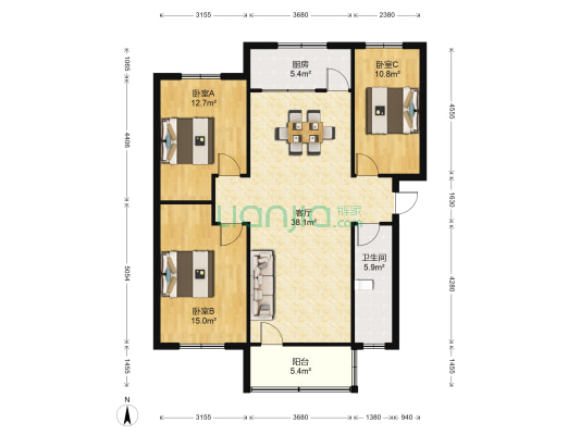 风中社区小区 3室1厅1卫 119平方