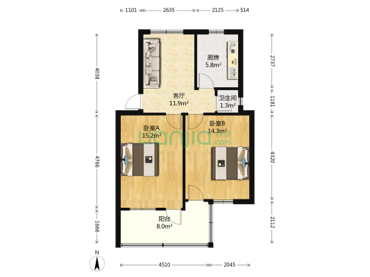 天津桥头10号 2室1厅1卫 64平方