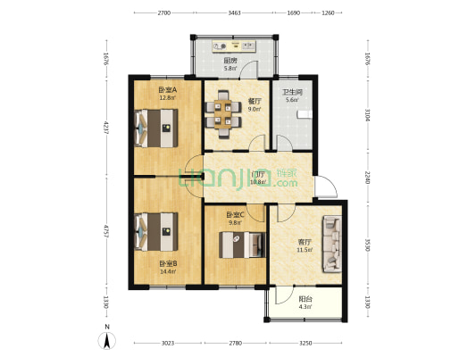 華冶東苑 3室2厅1卫 91平方