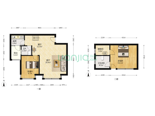 汇乐花城 2室2厅2卫 89平方
