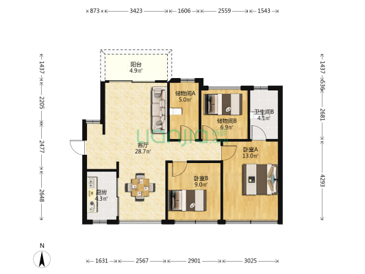 博林腾瑞 2室1厅1卫 89平方