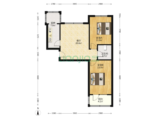 二康医院旁中间层 房本满五，税率低。采光充足无遮挡-户型图