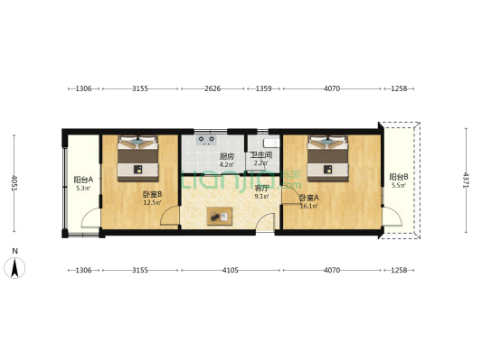爵版街23号 2室1厅1卫 68平方