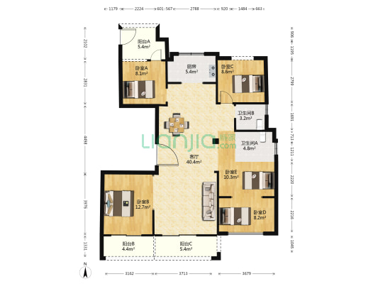 宏地温州望府 5室1厅2卫 185平方