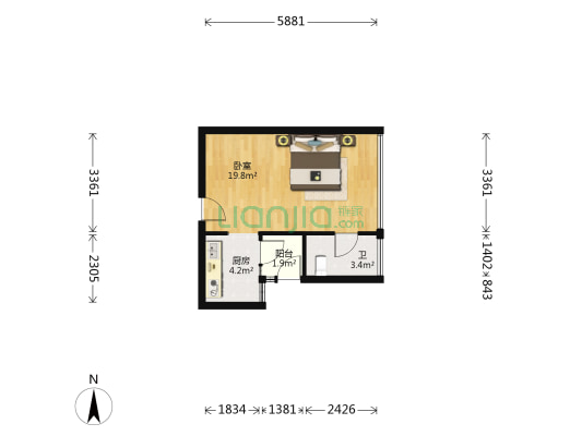 书院观邸 1室0厅1卫 42平方