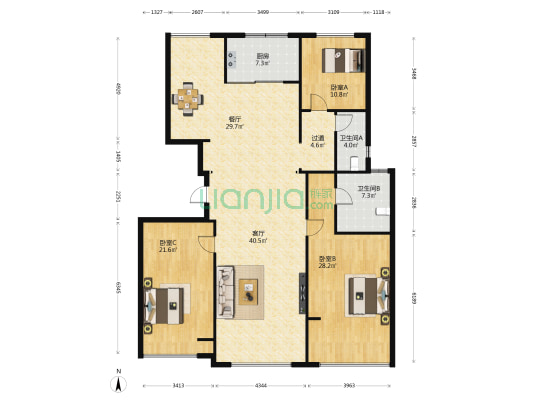 蓝城兰园 3室2厅2卫 175平方