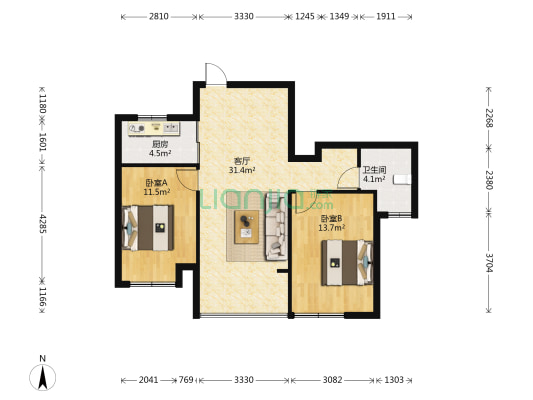 金都美苑 2室1厅1卫 85平方