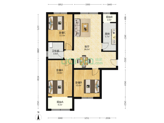 小关北里43号院 3室1厅1卫 112平方