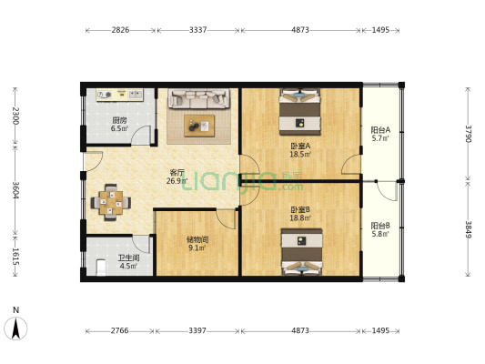 朝阳商住楼 2室1厅1卫 114平方
