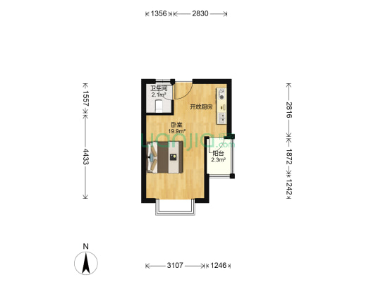 世纪风情3期 1室0厅1卫 32平方