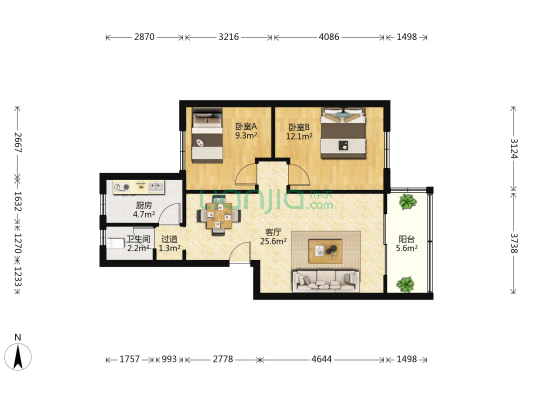 团结小区 2室1厅1卫 74平方