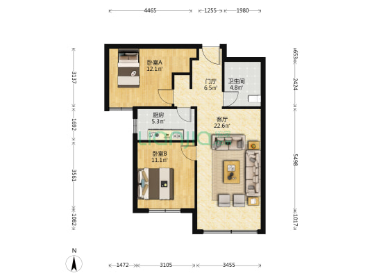 花郡玫瑰园 2室1厅1卫 88平方