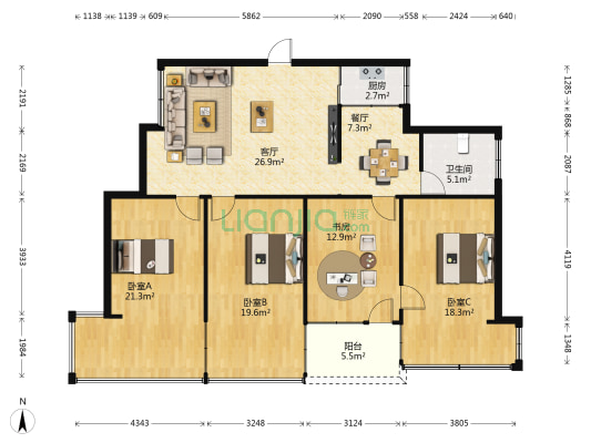 省边防武警宿舍 4室2厅1卫 141平方
