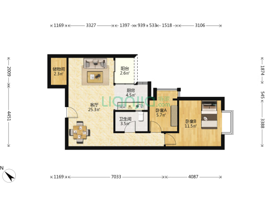 里奥de花园 2室1厅1卫 71平方