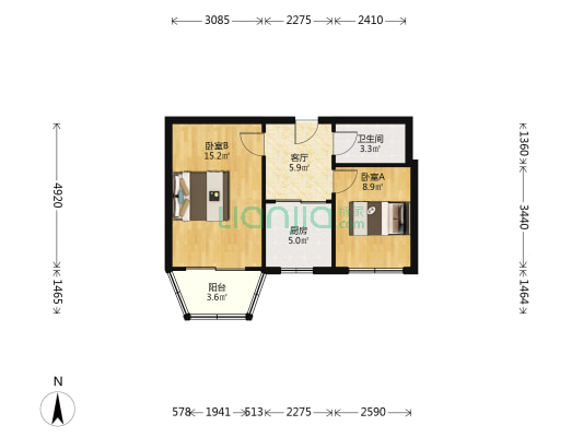 晋康小区 2室1厅1卫 52平方