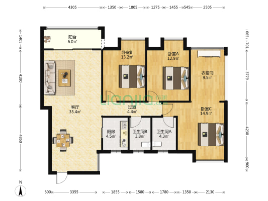 荣和苑 3室1厅2卫 119平方