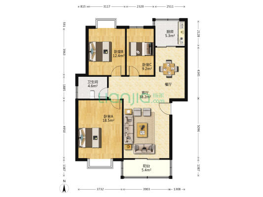 世纪佳苑 3室1厅1卫 110平方