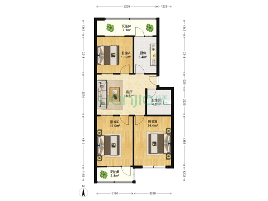 胜金胡同 3室1厅1卫 94平方