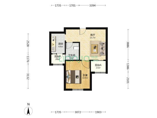 永康城和康苑 1室1厅1卫 58平方