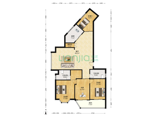 天天家园 4室1厅2卫 167平方