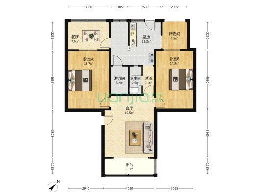 百货公司家属区 2室2厅2卫 79平方