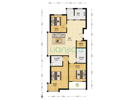 双瑞小区 3室1厅2卫 134平方