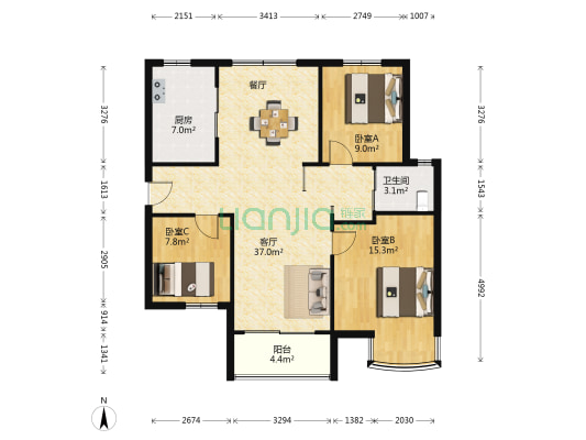 润和园 3室1厅1卫 106平方