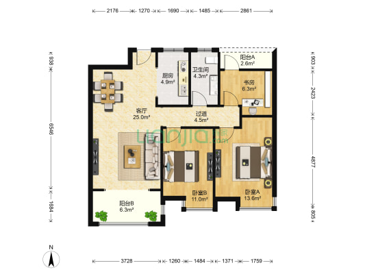 恒锦花苑一区 3室1厅1卫 99平方