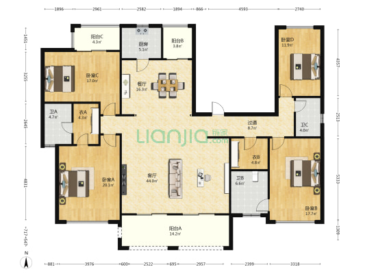 专家公寓二期 4室2厅3卫 220平方