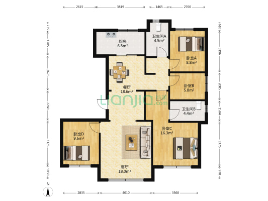 融创城·领域 4室2厅2卫 136平方
