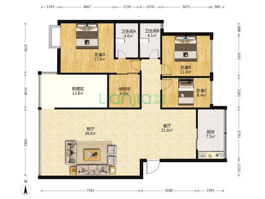 鑫益花园南区 3室2厅2卫 143平方
