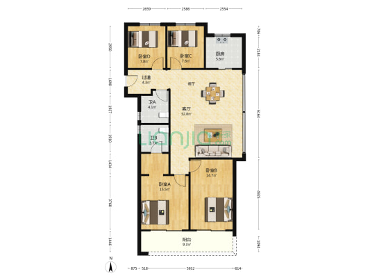 滨江滨涛映月 4室1厅2卫 128平方