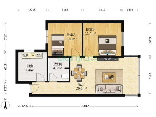 天马支路 2室1厅1卫 70平方