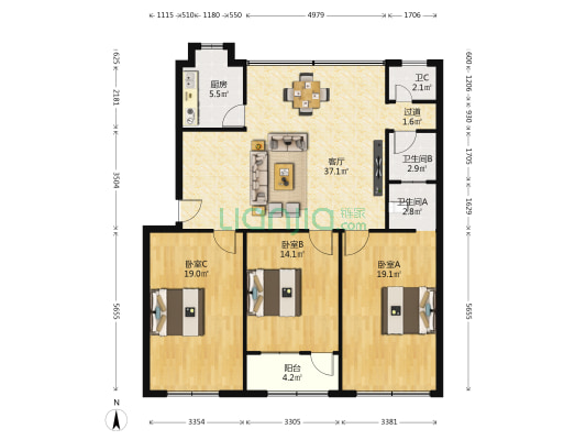 襄阳市襄州区经济和信息化局大庆西路家属院 3室1厅3卫 129平方