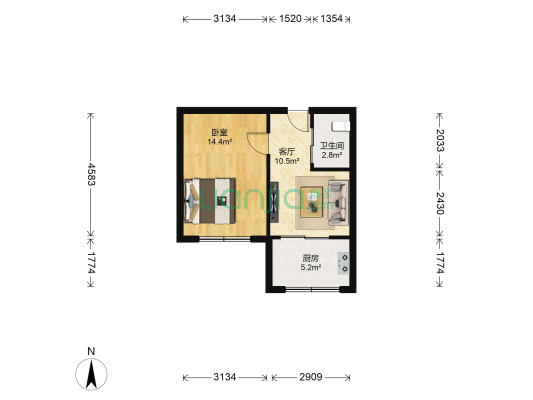 锦绣家园 1室1厅1卫 46平方