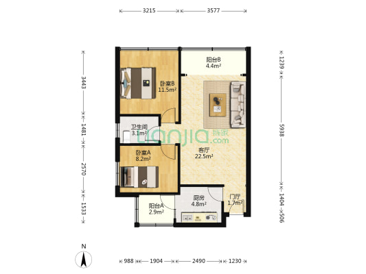 华景花园(梅林) 2室1厅1卫 74平方
