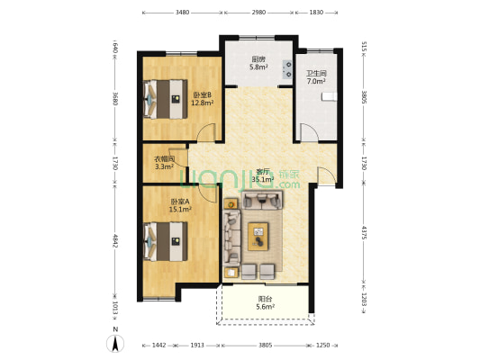 秋实公寓 2室1厅1卫 100平方