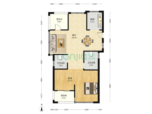 泰悦银座 1室1厅2卫 96平方