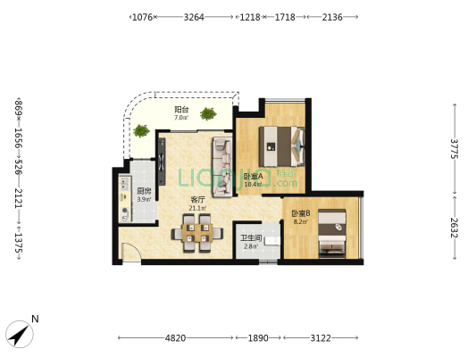 德兴华府 2室1厅1卫 73平方