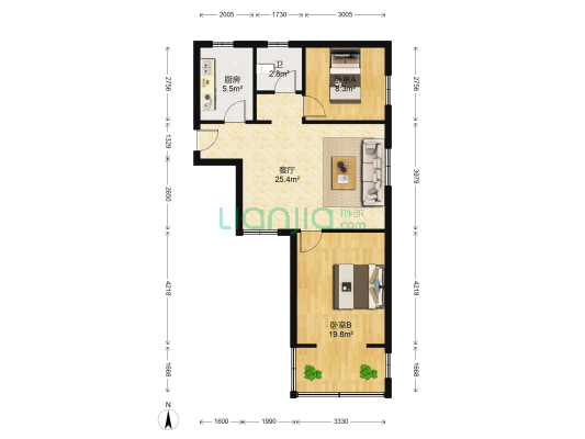 润和园小区 2室1厅1卫 90平方