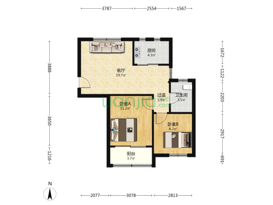 大金新苑 2室1厅1卫 83平方