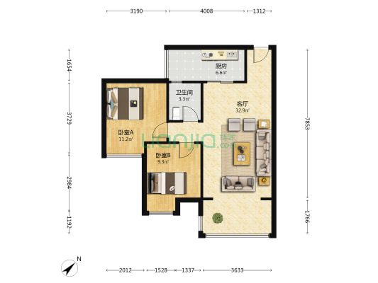 水润尚居 2室1厅1卫 73平方