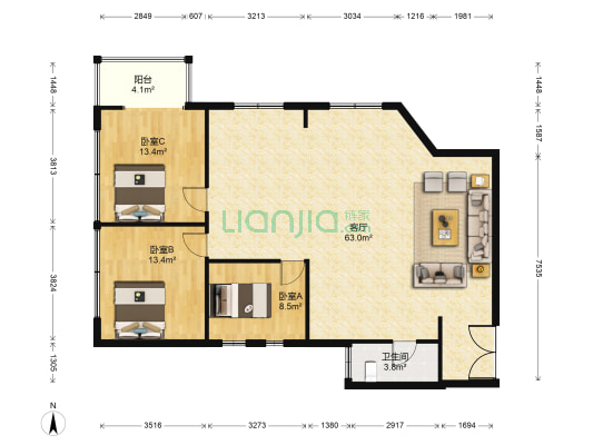 豪瑞新界 3室1厅1卫 134平方