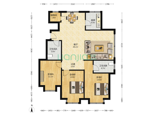 颐景园小区 3室1厅2卫 130平方