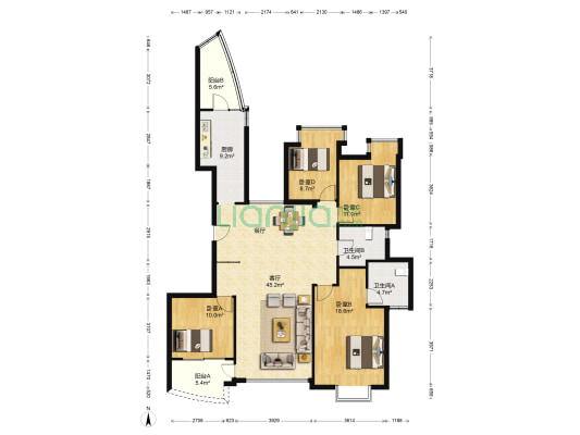 新白马公寓 4室1厅2卫 160平方