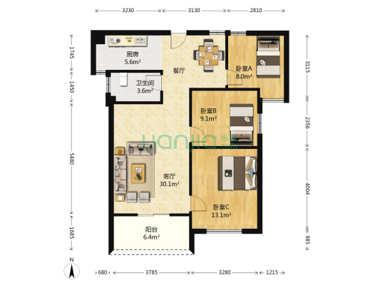 泰禾红悦 3室1厅1卫 89平方