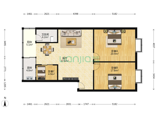 城南苑 3室1厅1卫 108平方