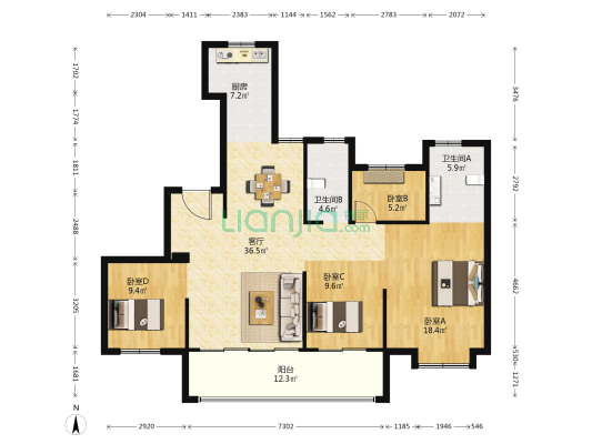 碧桂园泊蔚里 4室1厅2卫 152平方